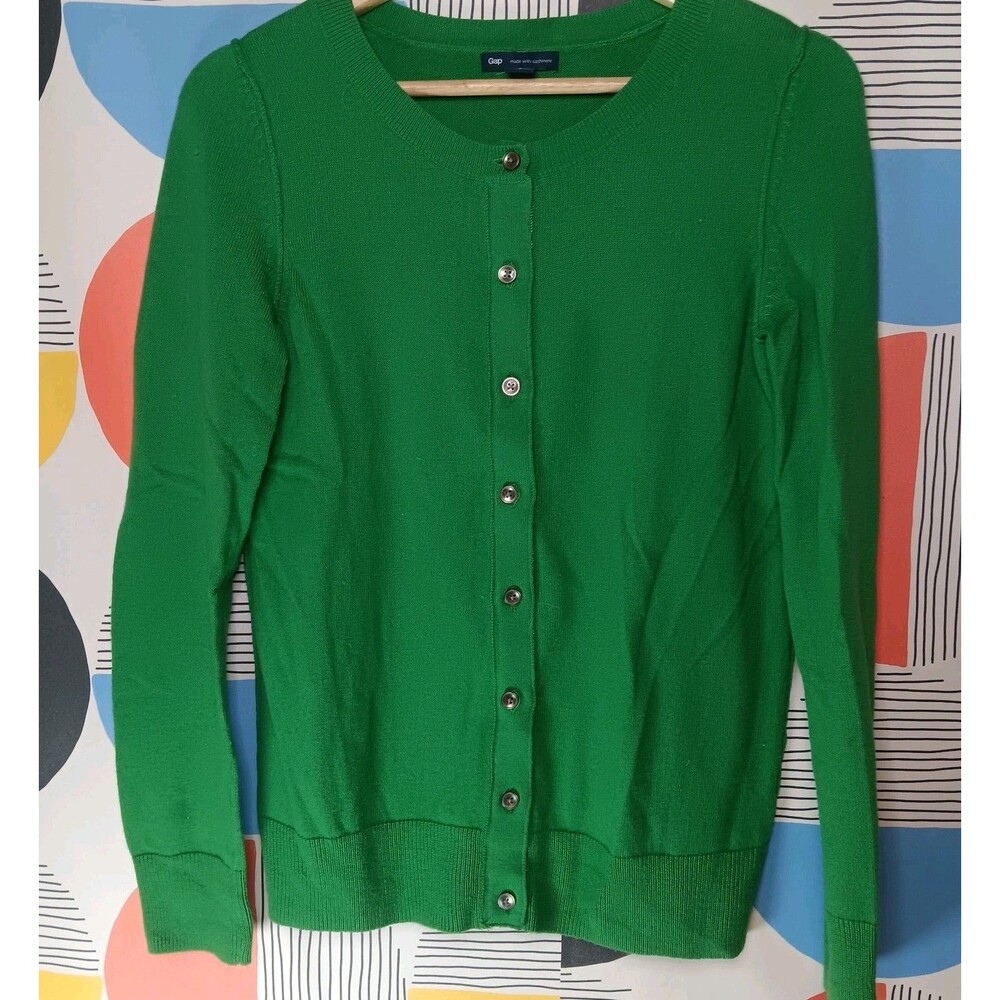 Y2K Gap Contrast Grograin Ribbon Bright Green Button Down Cardigan 2010 Sz S